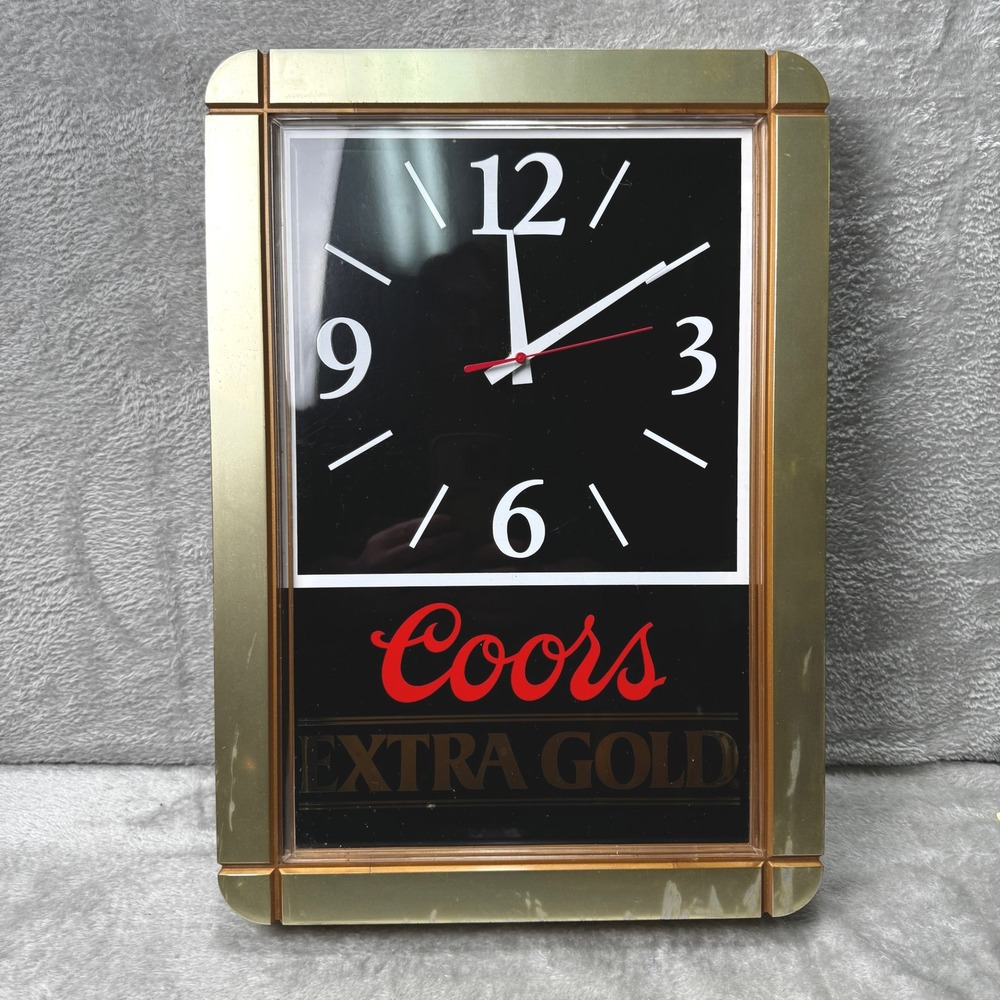 Vintage Coors Extra Gold Beer Wall Clock Gold Frame Black Face Tested Works